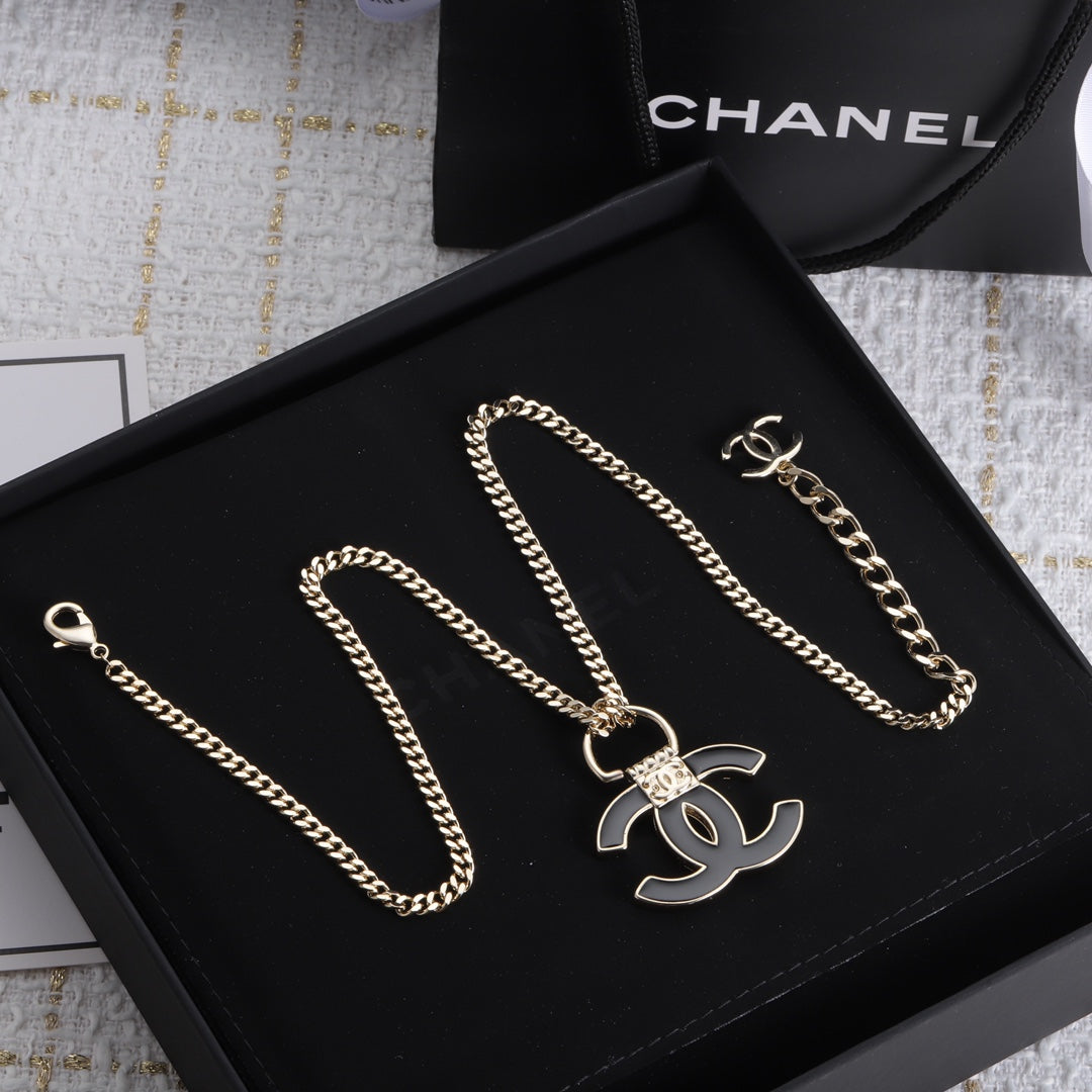 Chanel Black Resin Logo Necklace