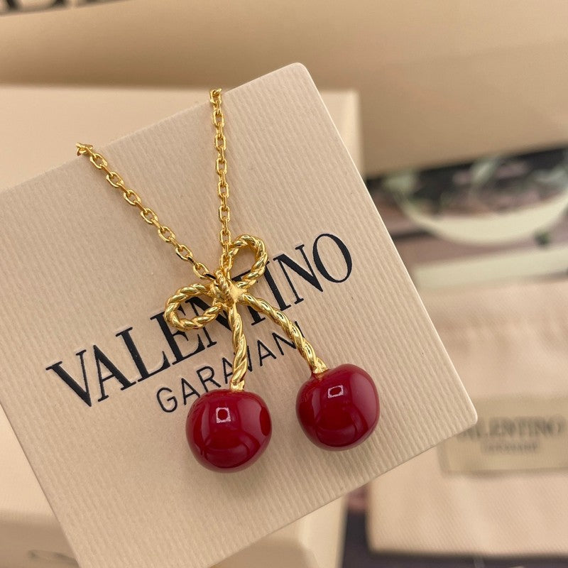 VLogo Red Cherry Gold Necklace