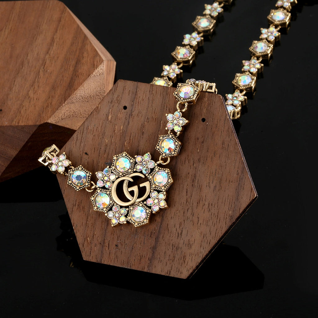 Gucci Double G Crystals Chain Choker Necklace