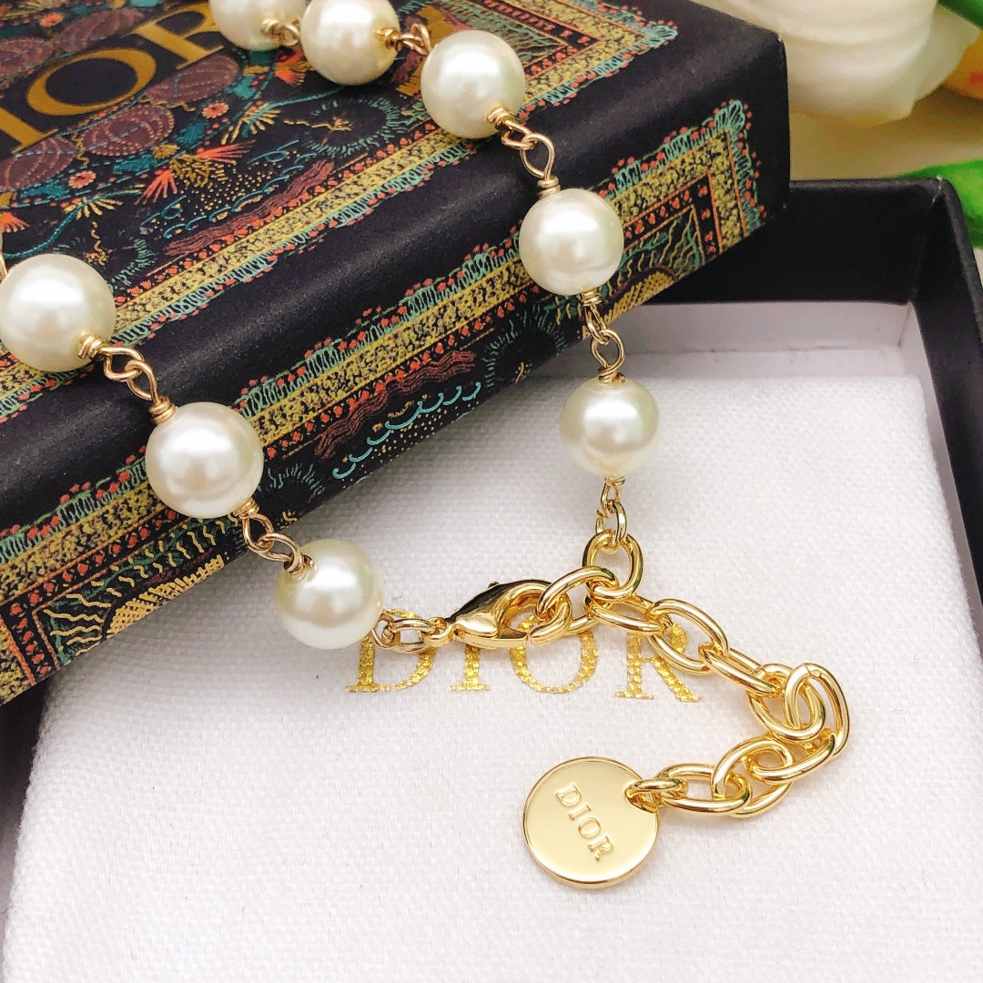Dior Butterfly Pearl Chain Necklace