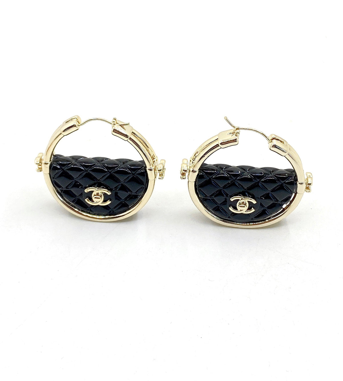 Chanel Black Bag Earrings - 18K Yellow Gold