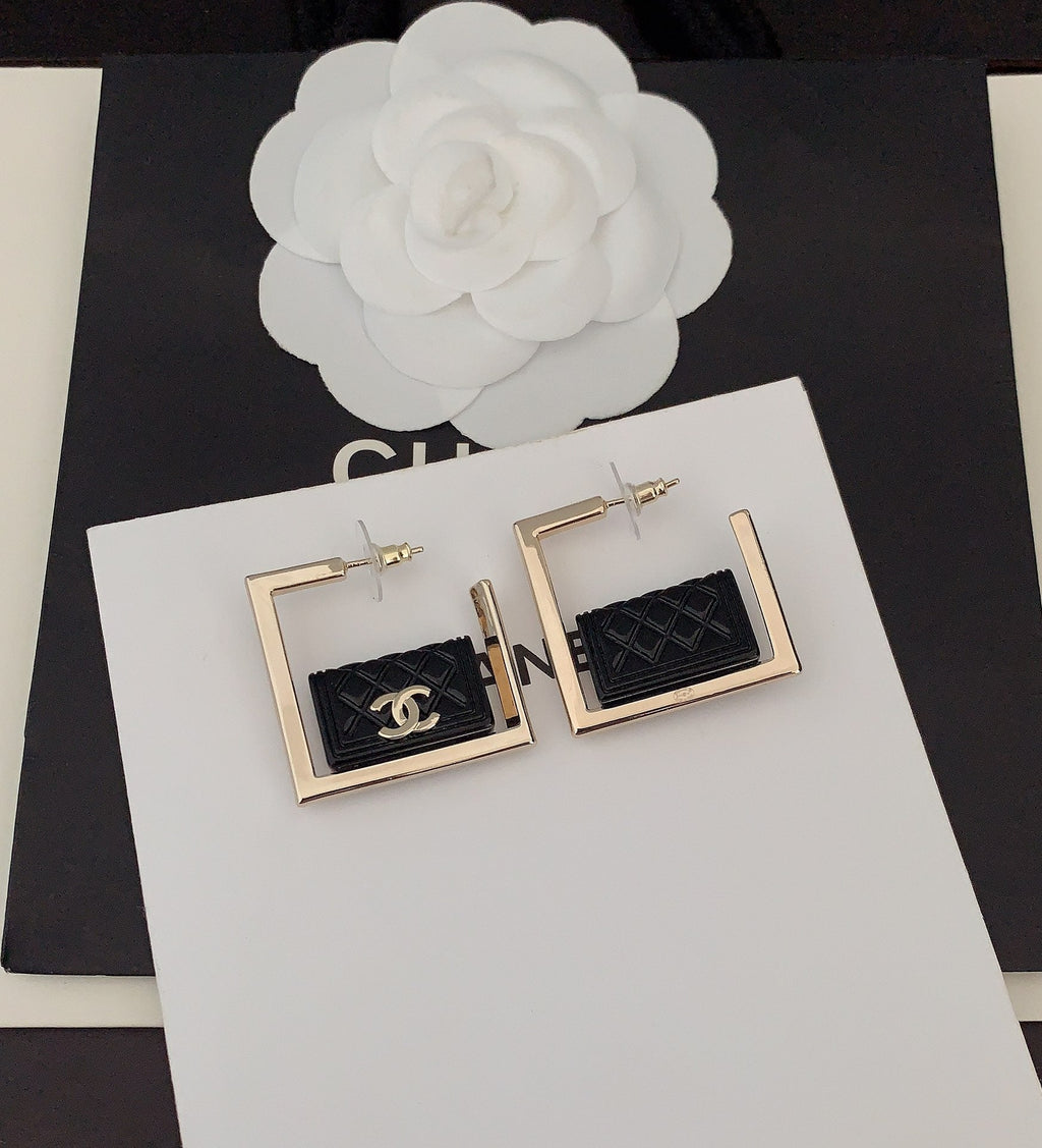 Chanel Black Bag Pendant Earrings - 18K Yellow Gold