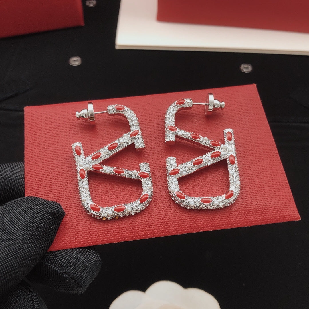 Valentino Red Crystal Earrings - 18K Gold