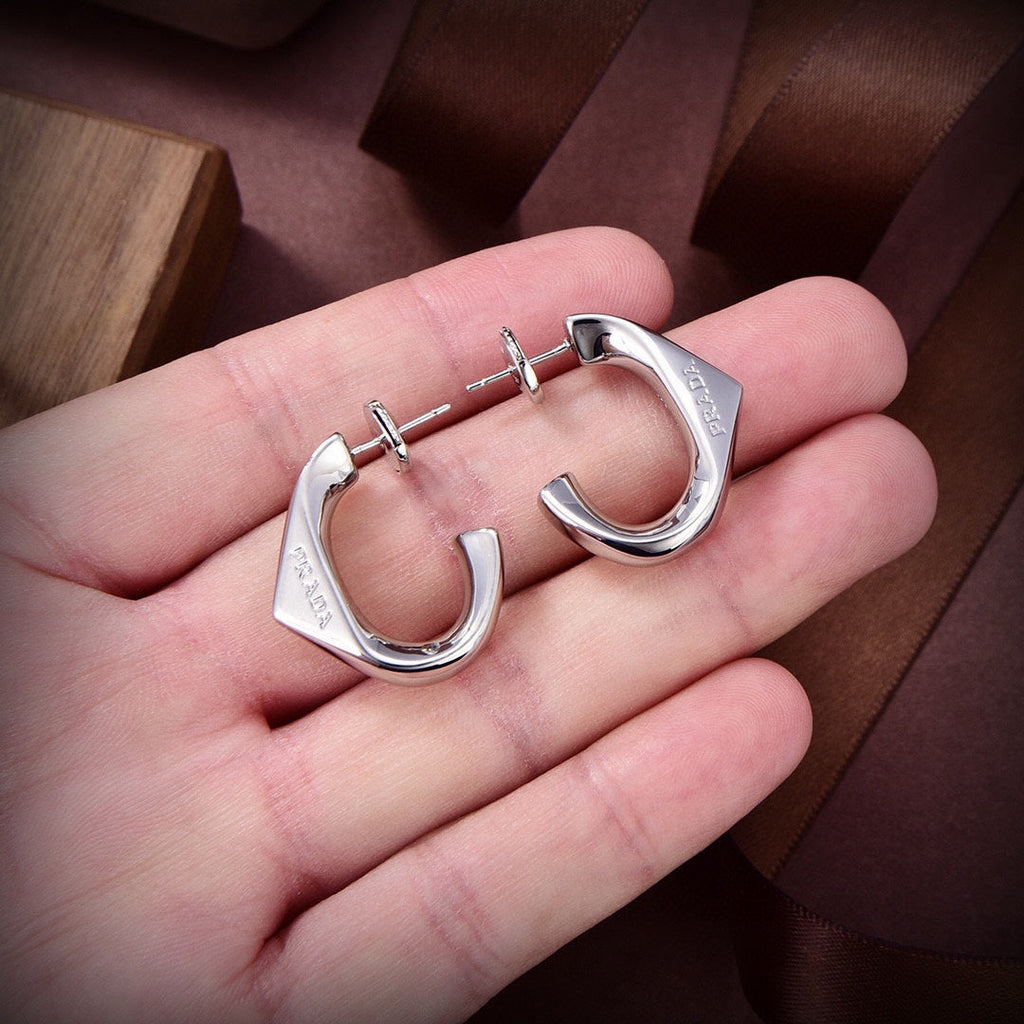 Prada Triangle Open Earrings - 18K Gold