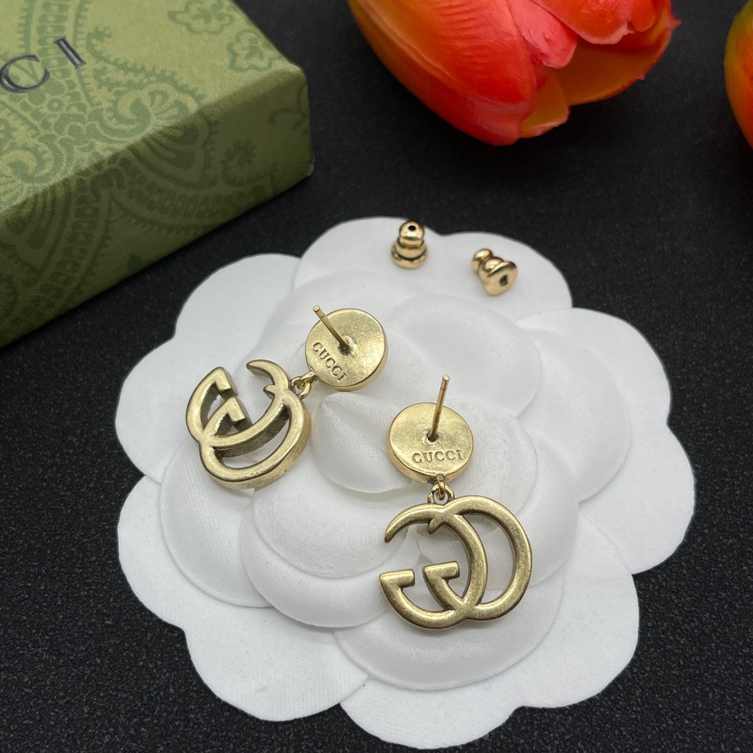Gucci Double G Crystal Earrings - 18K Yellow Gold