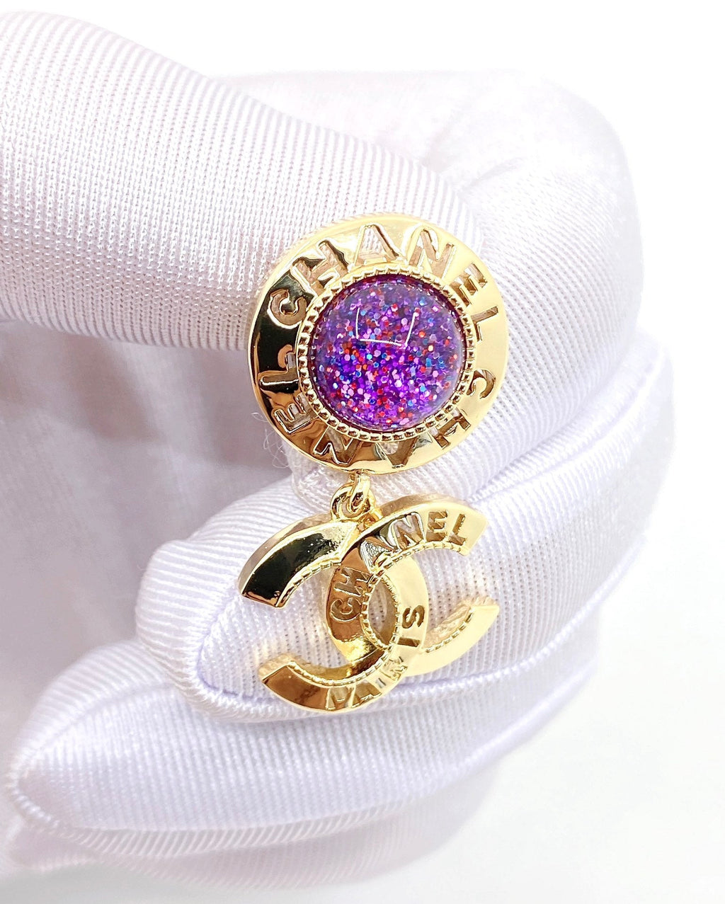 Chanel Purple Crystal Earrings - 18K Yellow Gold