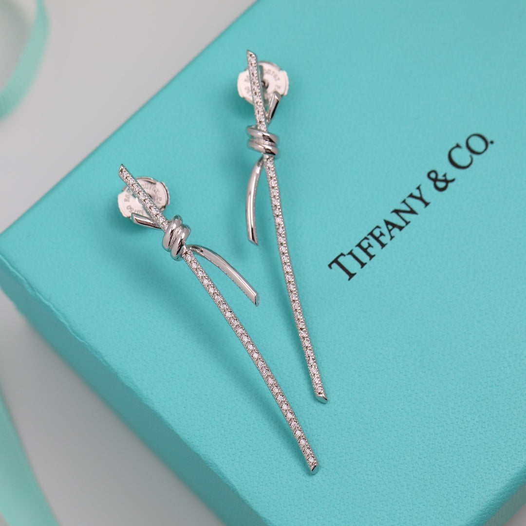 Tiffany Knot Drop Moissanite Earrings - 18K White Gold