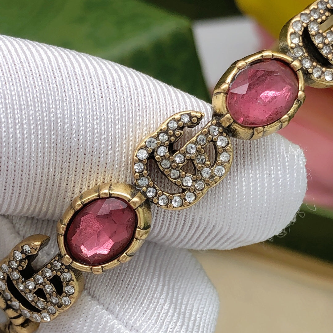 Gucci Double G Red Crystals Open Cuff Bracelet