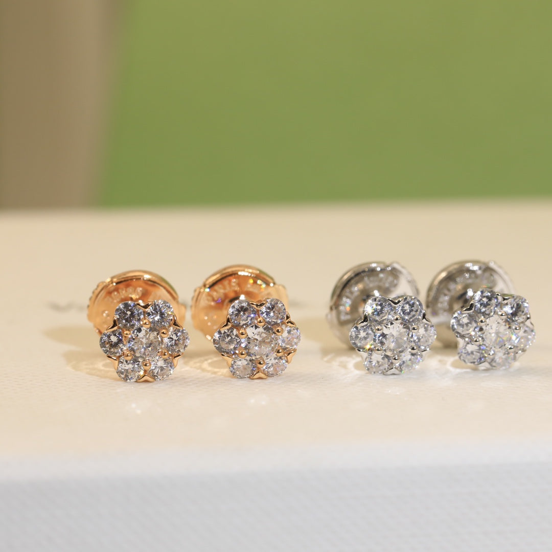 Flower Crystal Earrings - 18K Gold