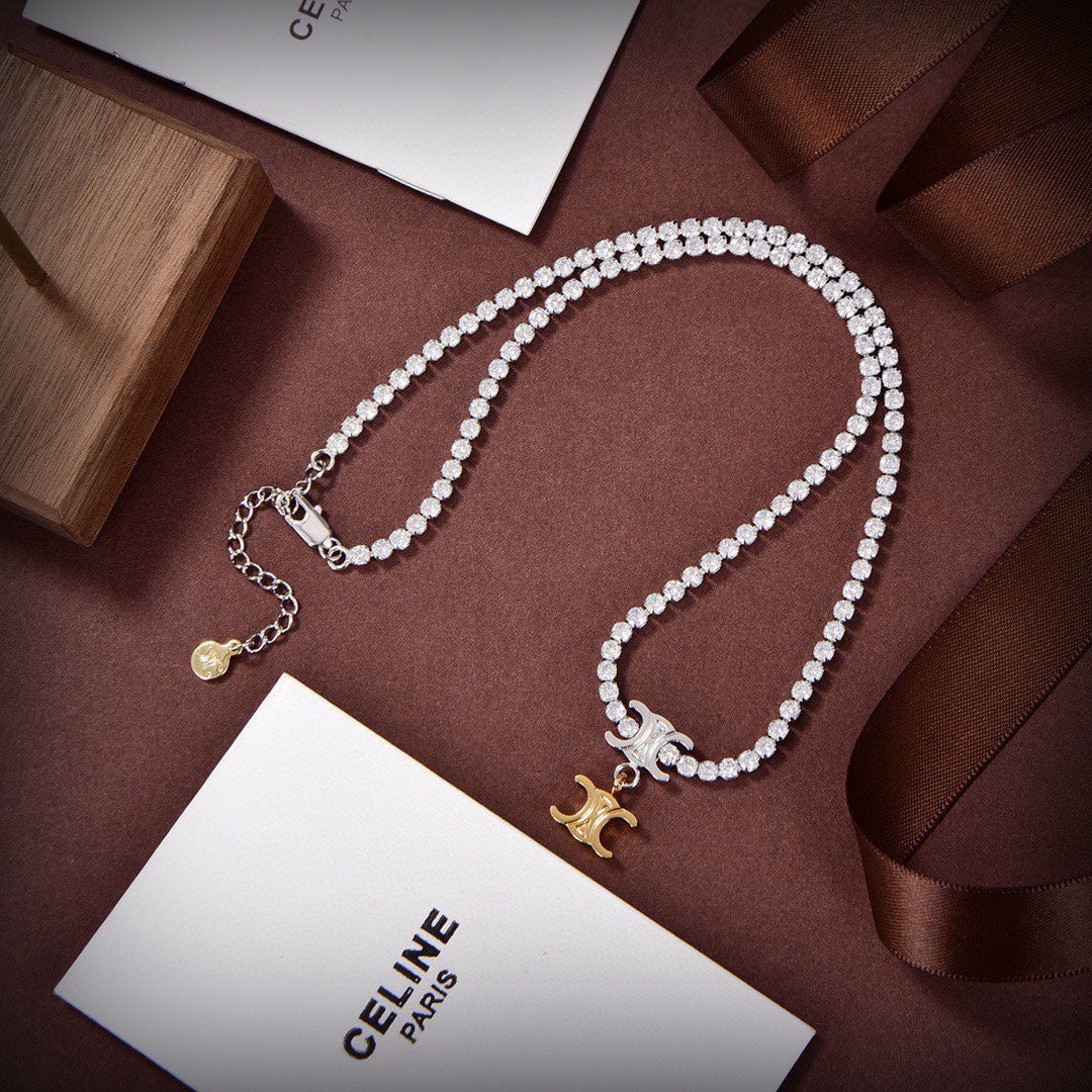 Celine Triomphe Crystals Link Necklace