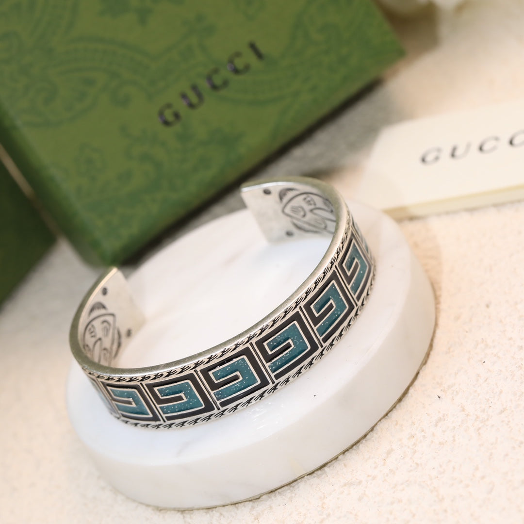 Gucci Double G Cube Green Wide Bracelet