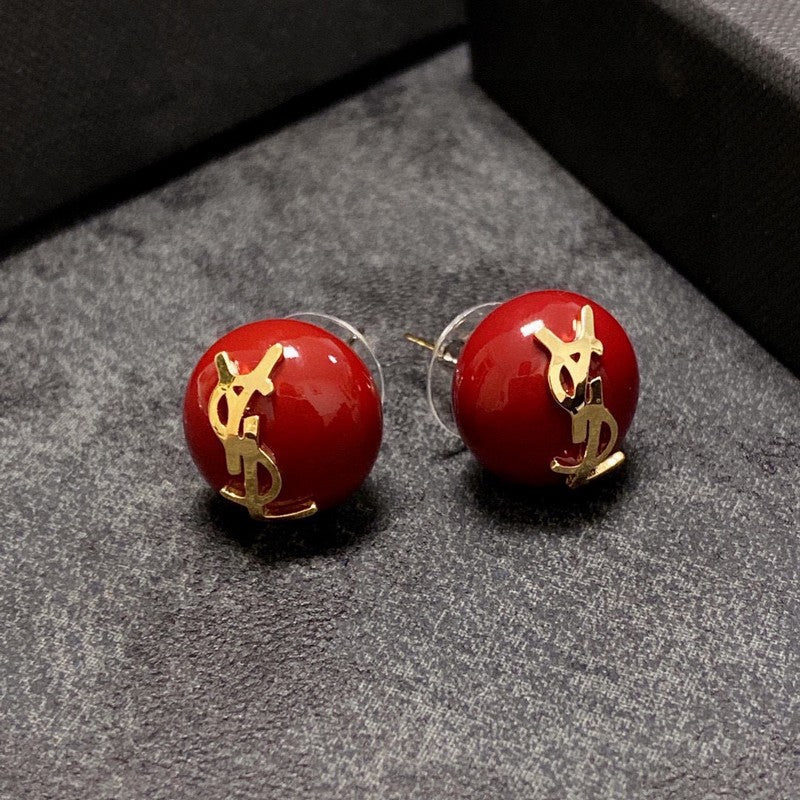 YSL White & Red Earrings - 18K Yellow Gold