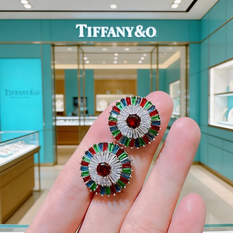 Tiffany Color Crystal Earrings - 18K White Gold