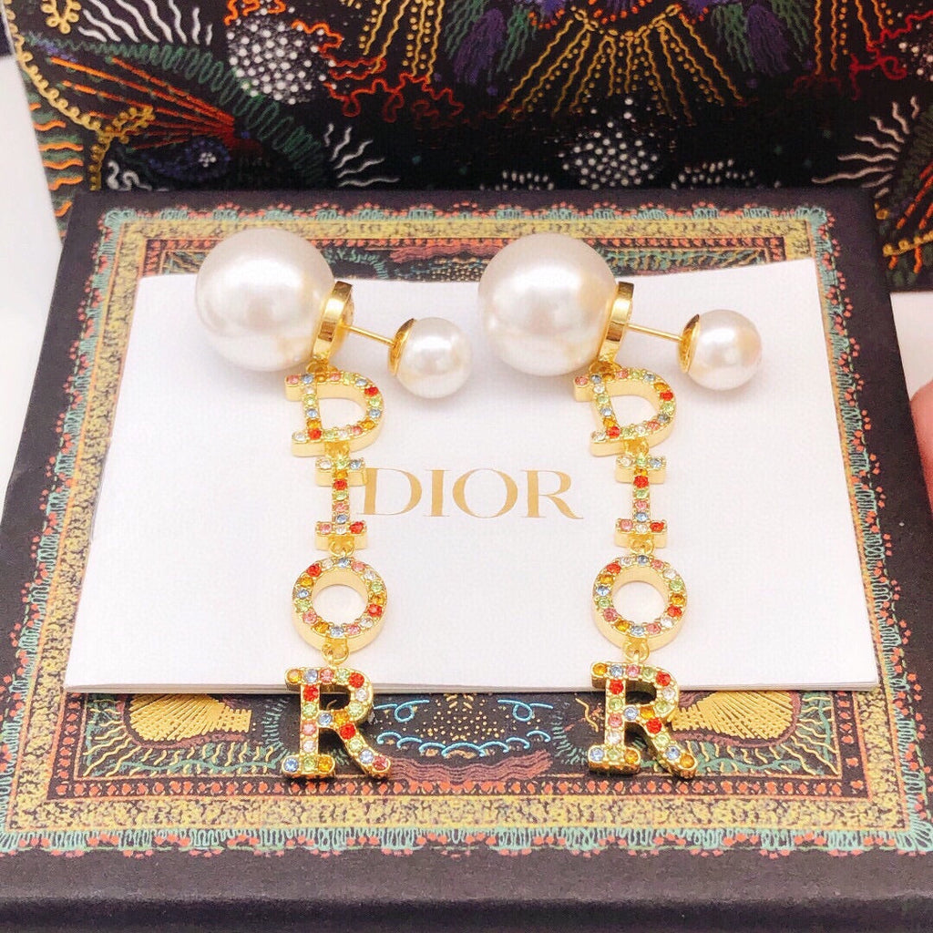 Dior Color Crystal Script Earrings