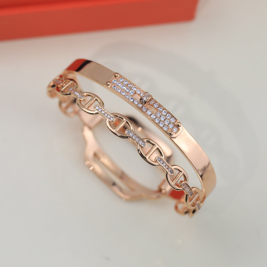 Hermes Kelly Double Tour Diamond Bracelet - 18K Gold