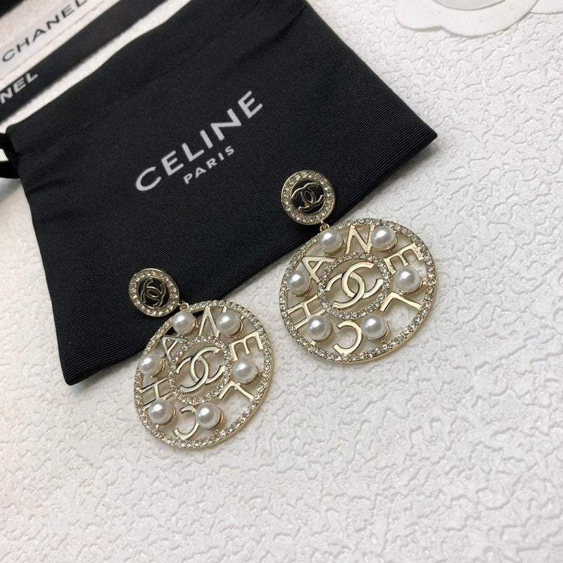 Chanel Circle Pearl Pendant Earrings - 18K Yellow Gold