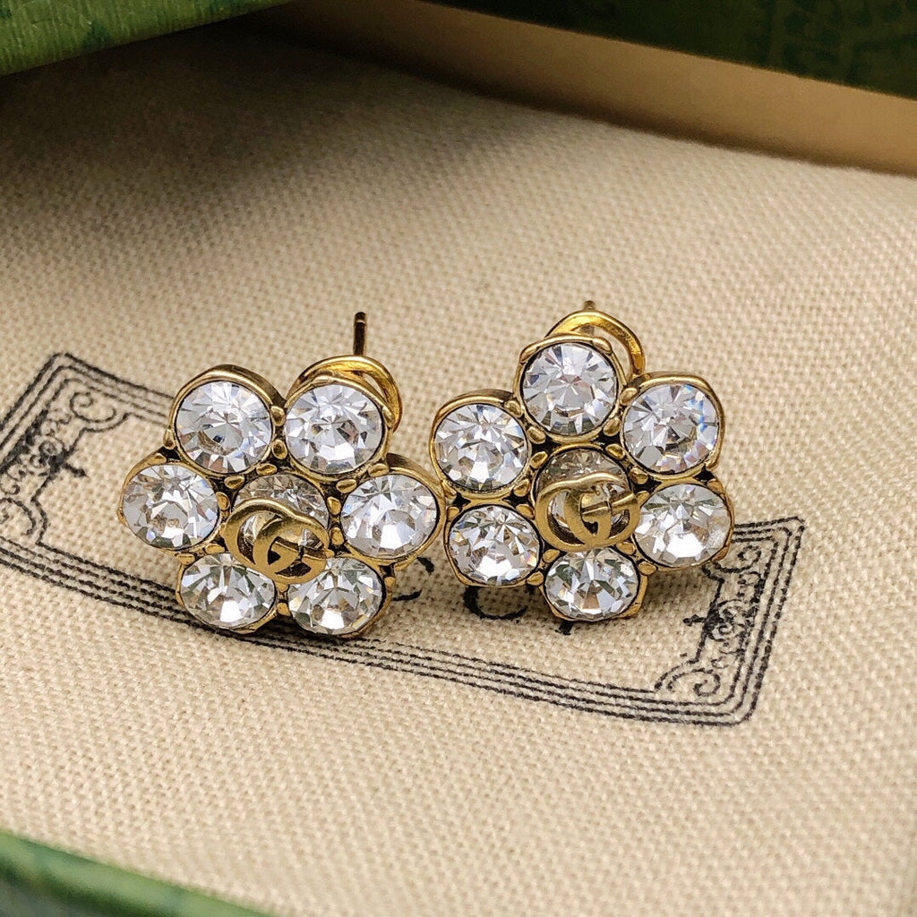 Gucci Double G Crystal Earrings - 18K Yellow Gold