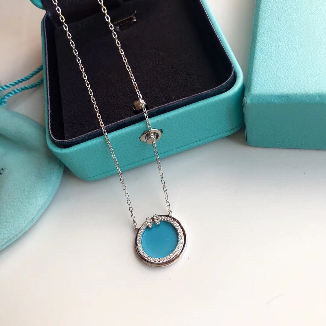 Tiffany Diamond & Turquoise Circle Pendant Necklace
