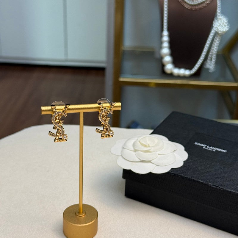 YSL Gold Diamond Earrings - 18K Gold