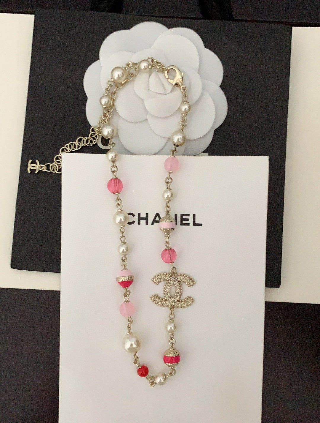Chanel Pink & White Pearl Necklace