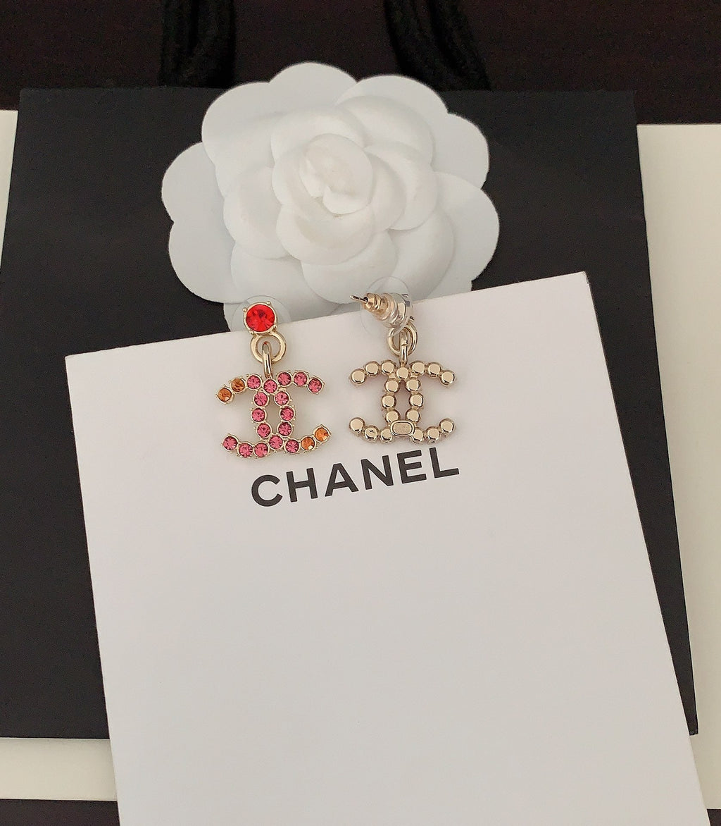 Chanel Pink Crystal Earrings - 18K Yellow Gold