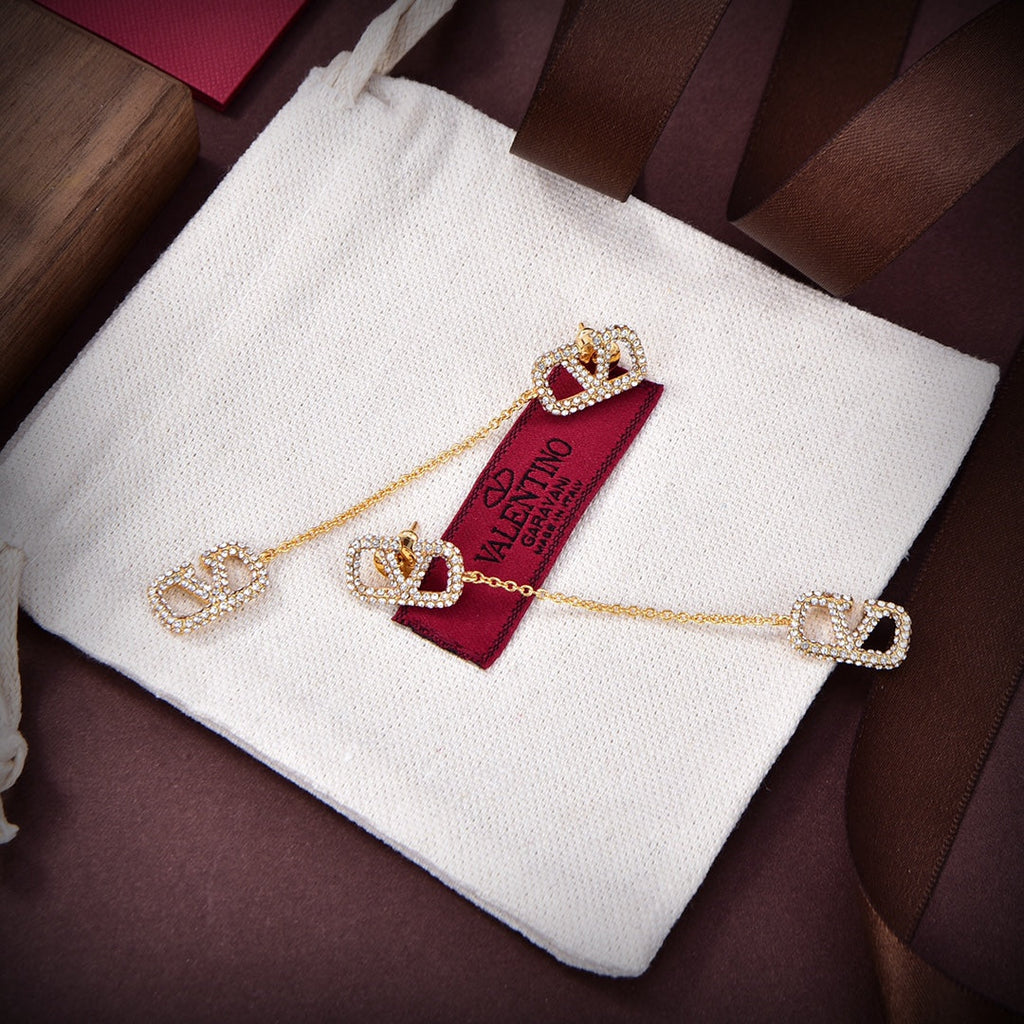 Valentino Crystal Valentino Signature Earrings - 18K Yellow Gold