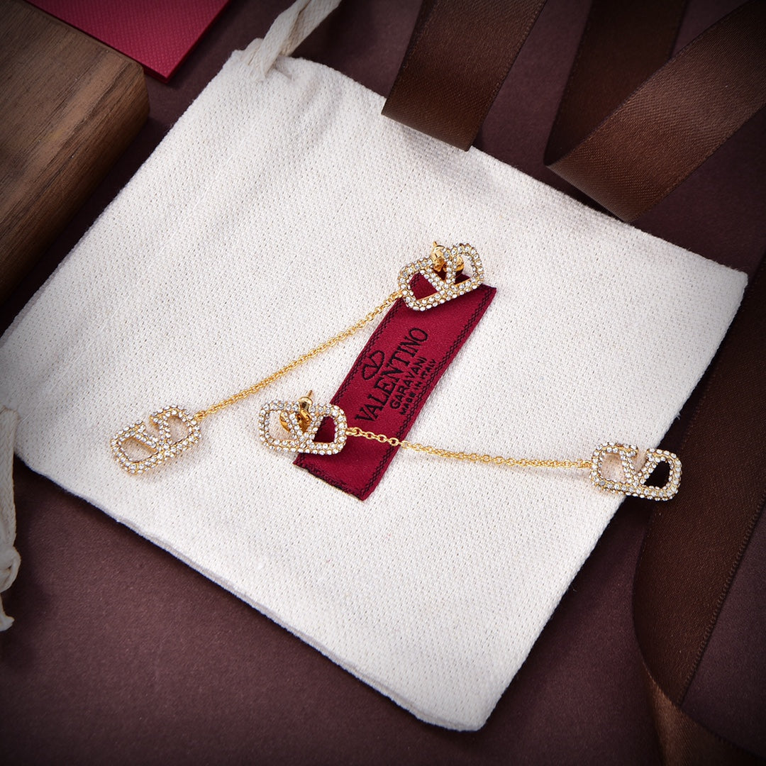 Valentino Crystal Valentino Signature Earrings - 18K Yellow Gold
