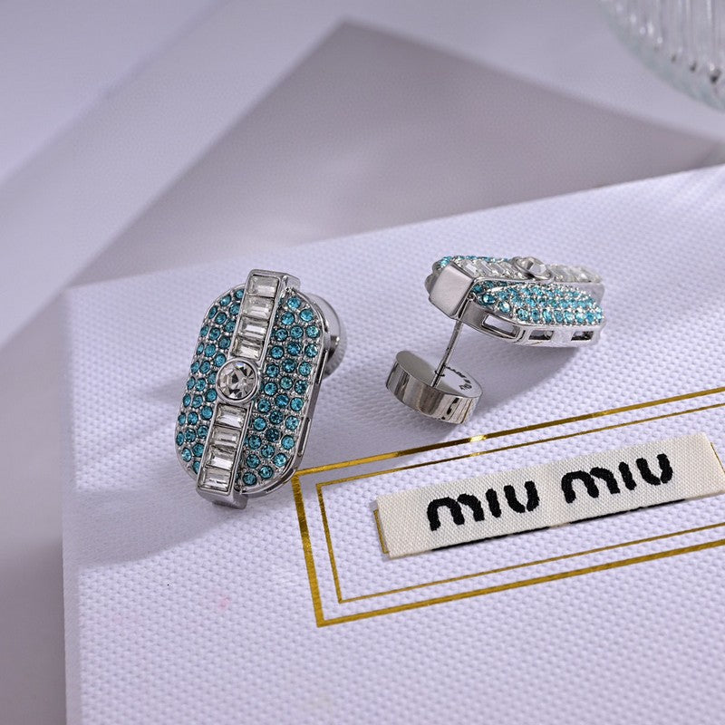 Miu Green Crystal Earrings - 18K White Gold