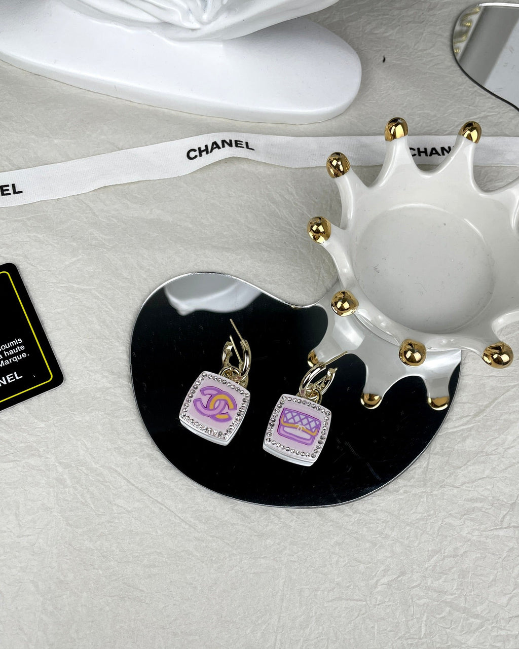 Chanel Pink Bottle Earrings - 18K Yellow Gold