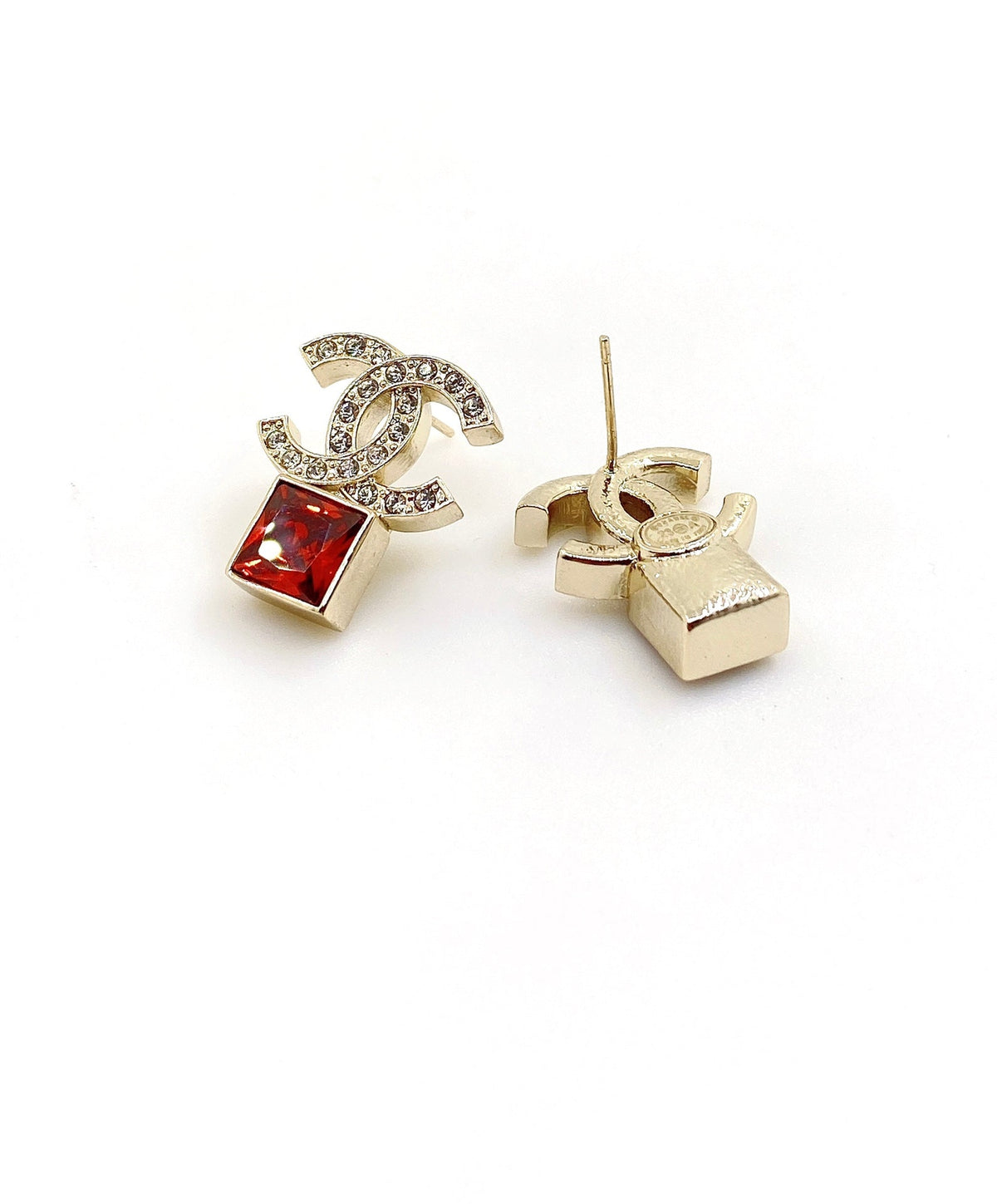 Chanel Red Crystal Earrings - 18K Yellow Gold