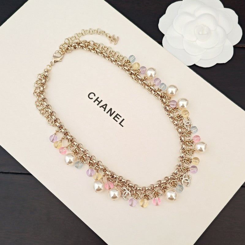 Chanel Pink Crystal Chain Links Necklace