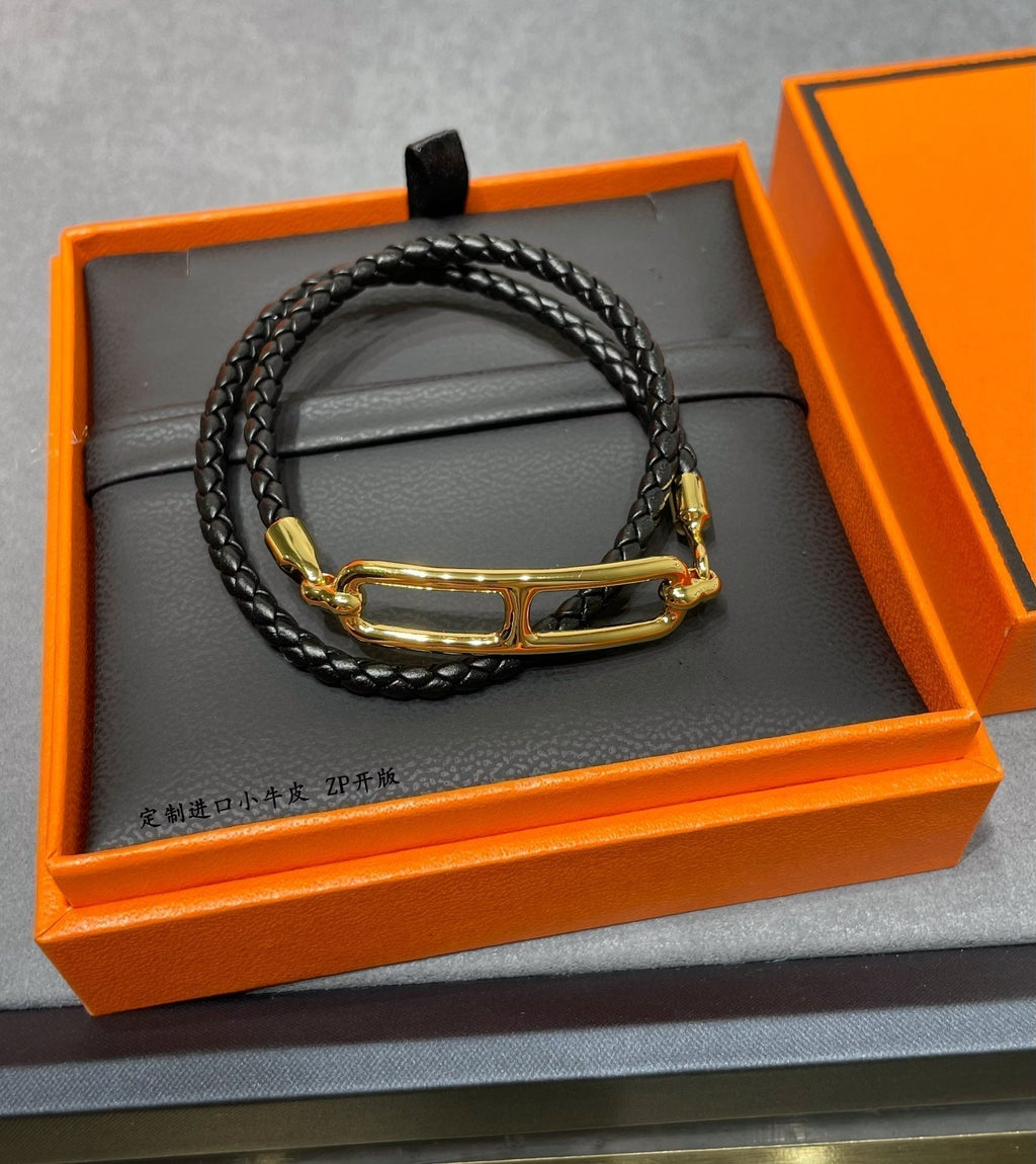 Hermes Roulis Double Tour Black Bracelet - 18K Gold