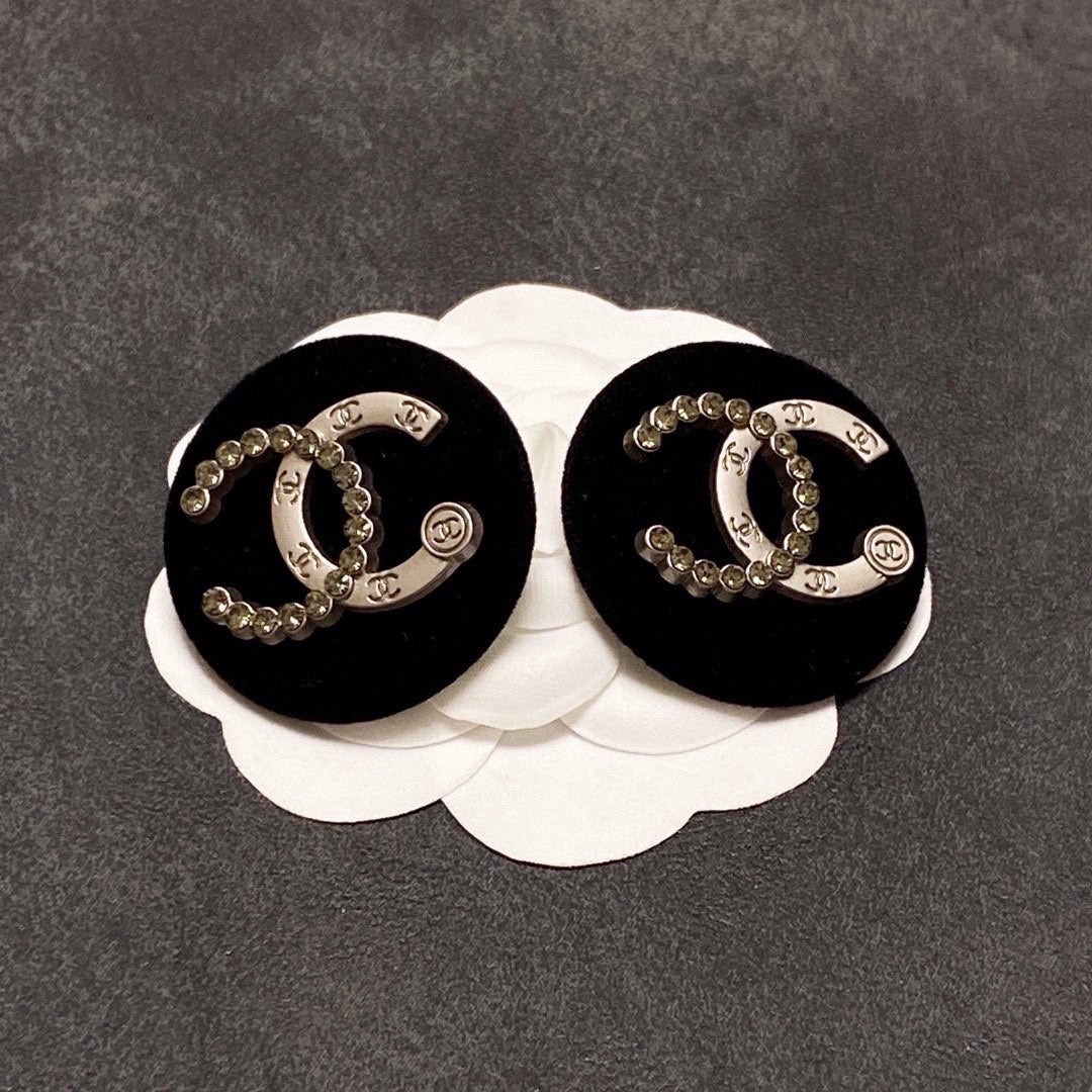 Chanel Black Resin Crystal Earrings - 18K White Gold
