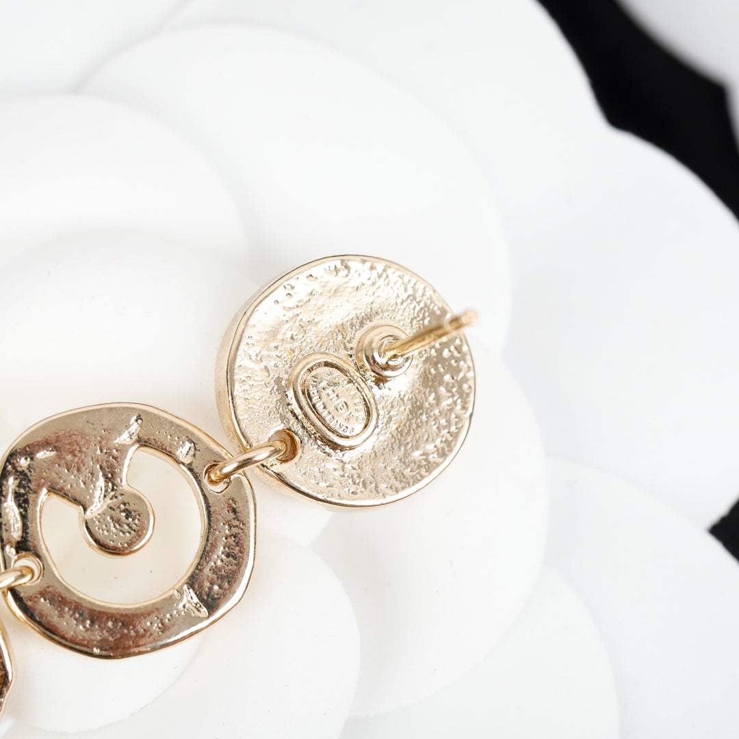 Chanel Script Pendant Earrings - 18K Yellow Gold