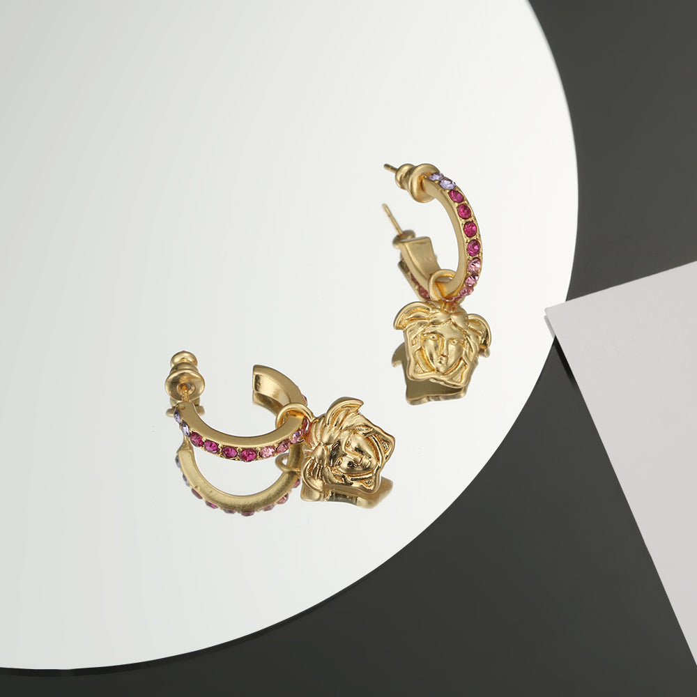 Ver Pink Crystal Earrings - 18K Yellow Gold