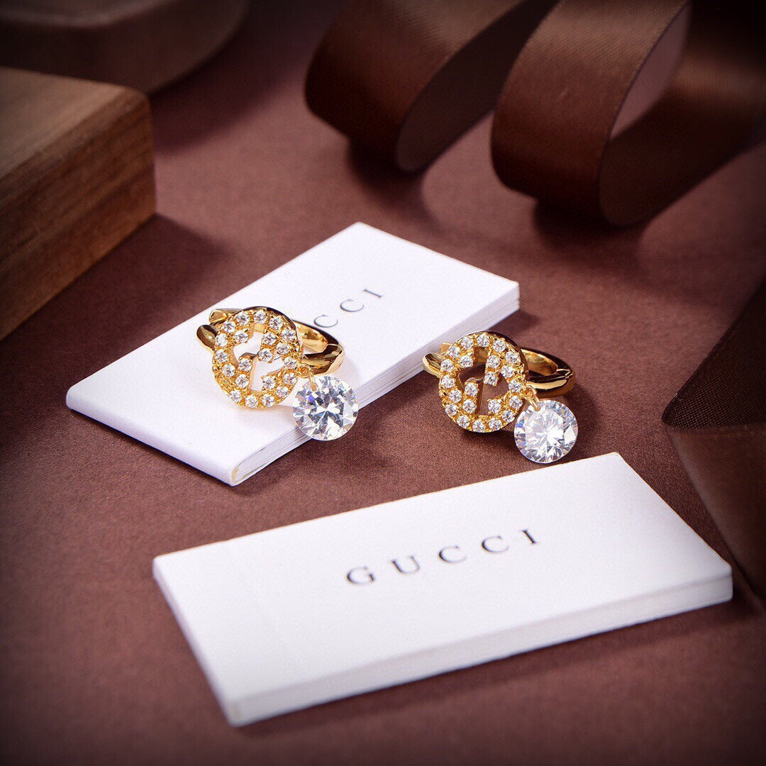 Gucci Double G Interlocking G Diamond Earrings - 18K Yellow Gold