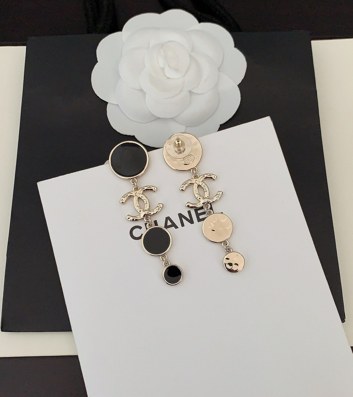 Chanel Black Crystal Earrings - 18K Yellow Gold