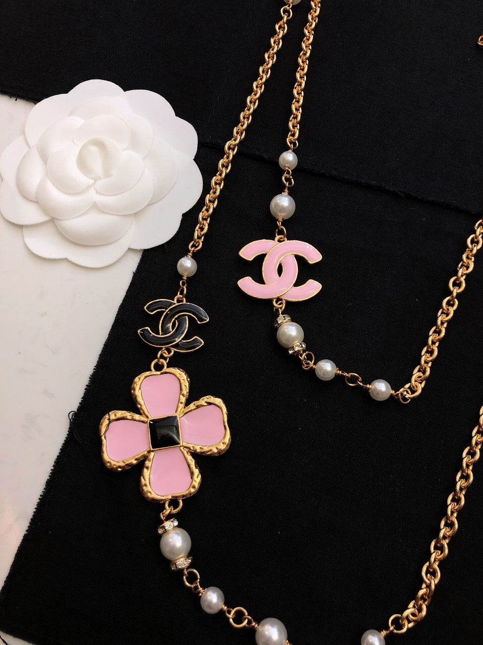 Chanel Pink Flowers Necklace