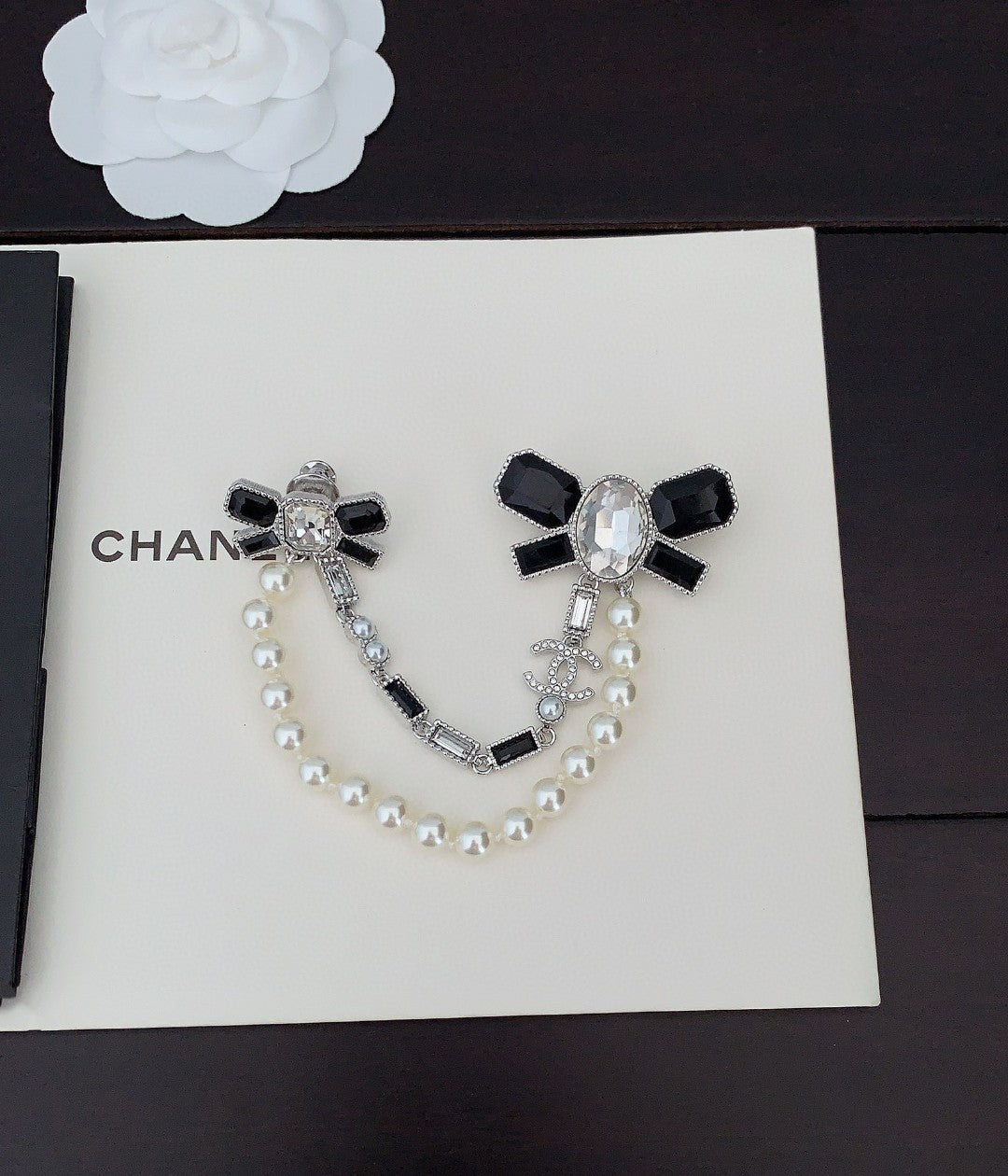 Chanel Black Bow Pearl Brooch