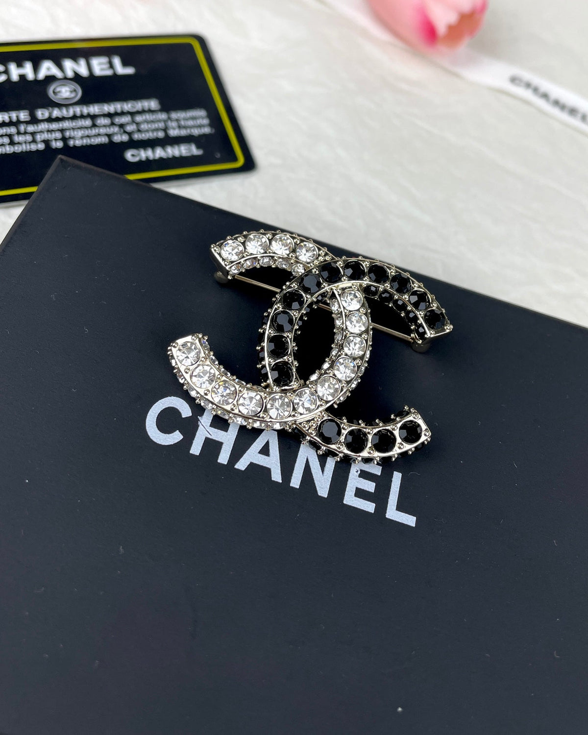 Chanel Black & White Crystal Brooch