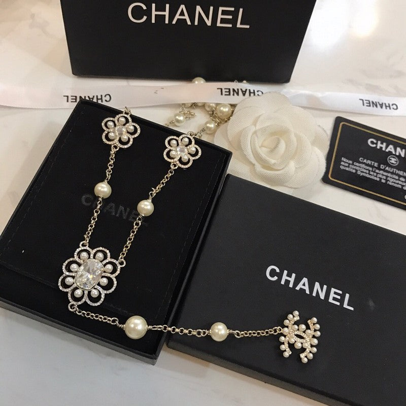 Chanel Flowers Pearl Long Necklace
