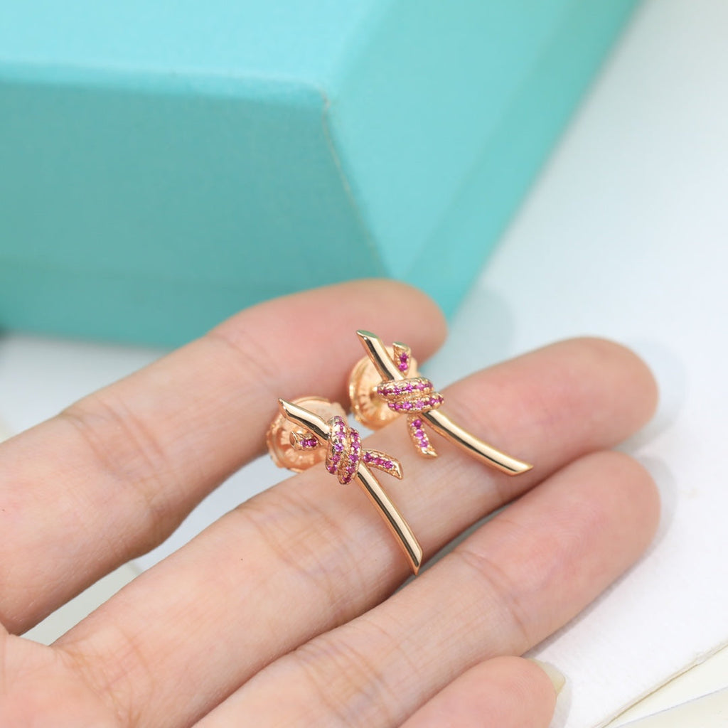 Tiffany Knot Pink Diamond Earrings - 18K Yellow Gold