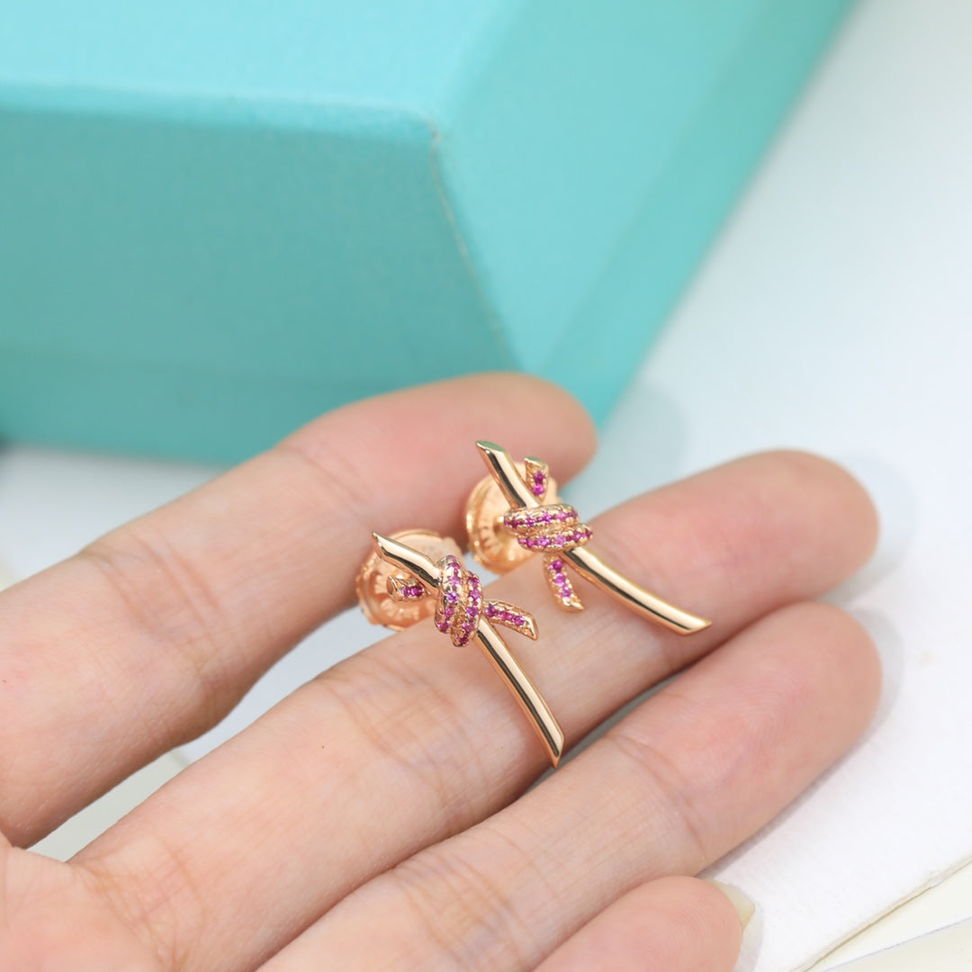 Tiffany Knot Pink Diamond Earrings - 18K Yellow Gold