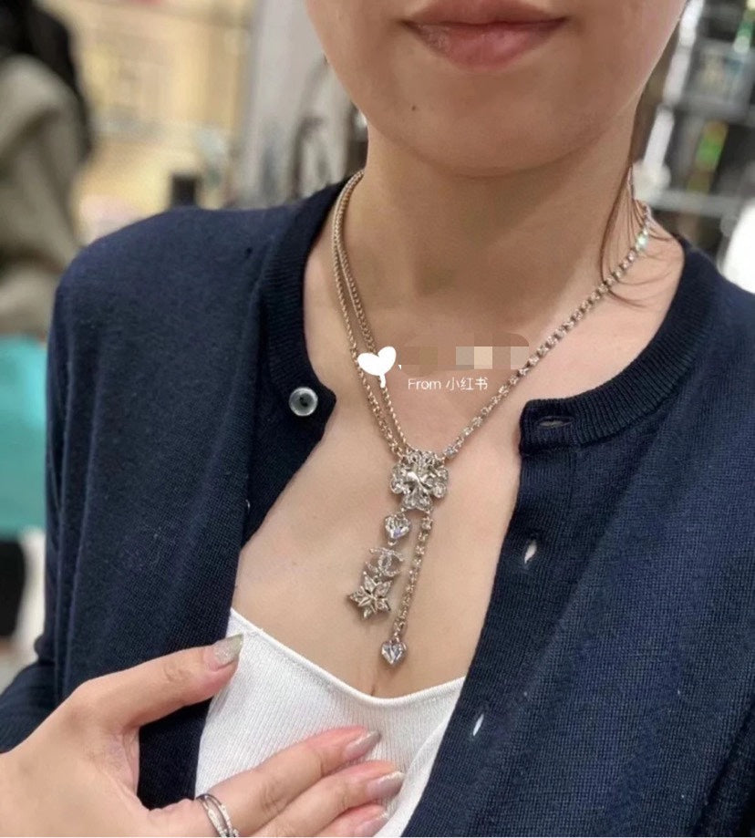 Chanel Heart Crystals Chain Necklace