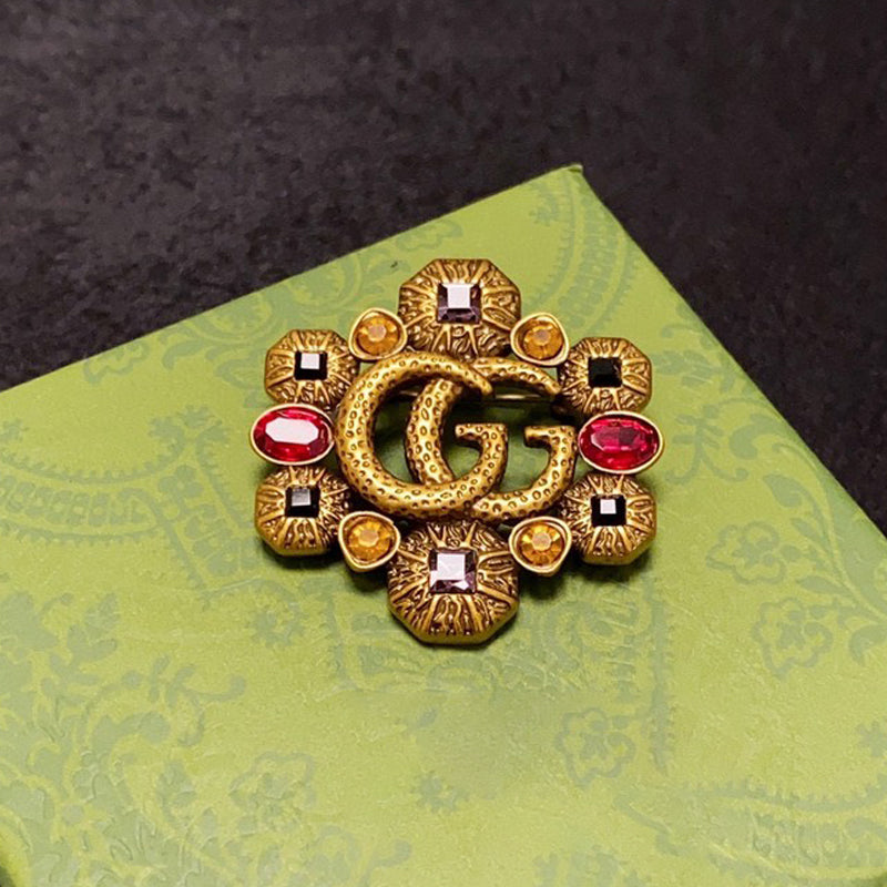 Gucci Double G Flower Crystal Brooch