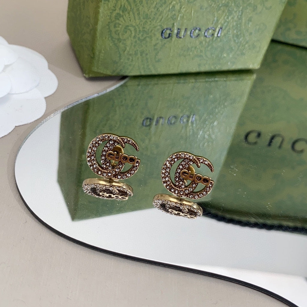 Gucci Double G Logo Diamond Earrings - 18K Yellow Gold