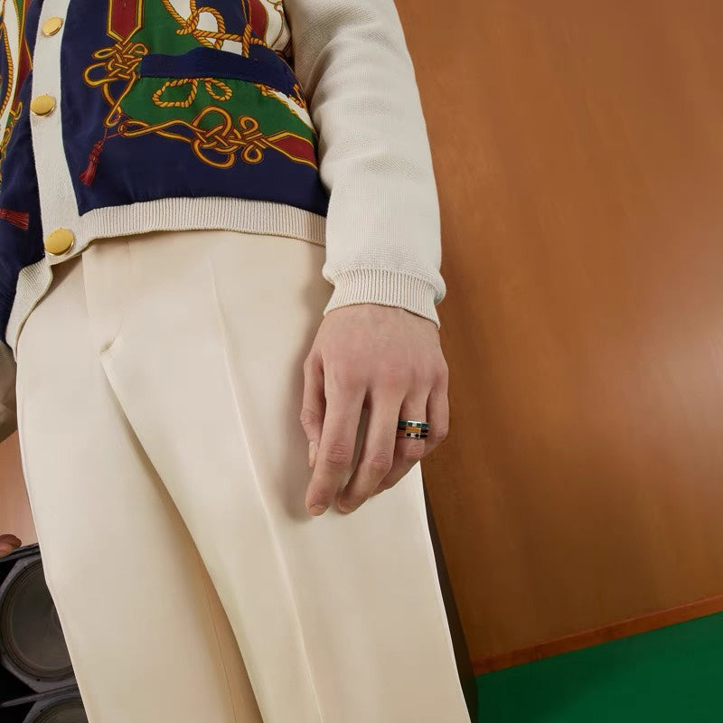 Gucci Double G Link To Love Enamel And Diamond Ring - 18K Yellow Gold
