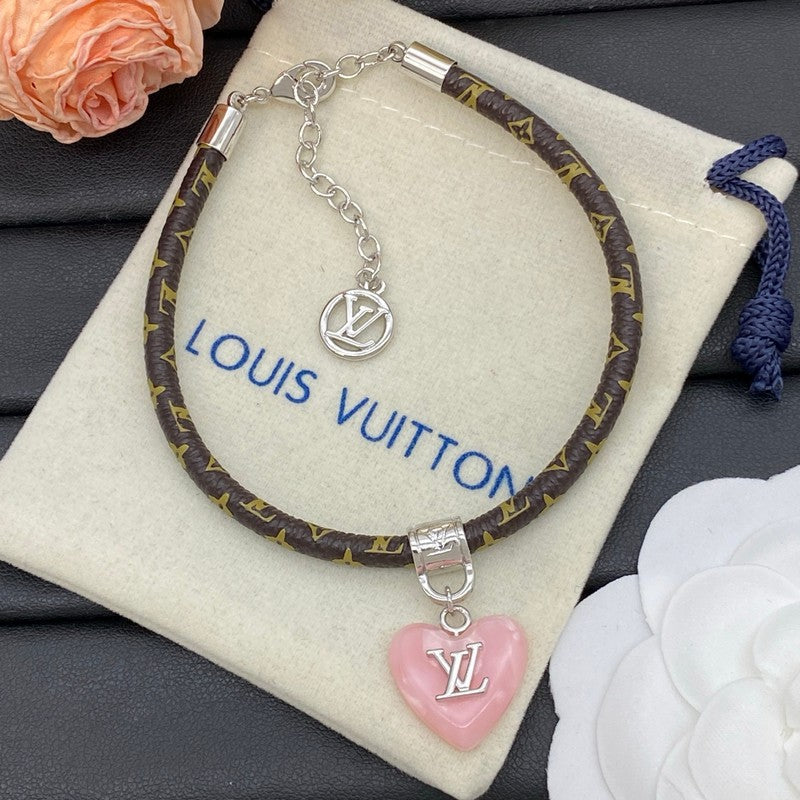 Louis Vuitton Leather Pink Heart Bracelet