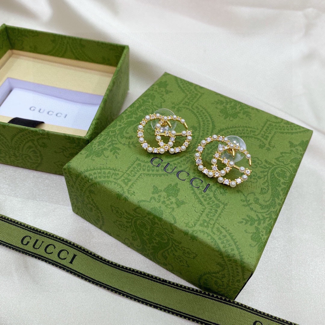 Gucci Double G Pearl Earrings - 18K Yellow Gold