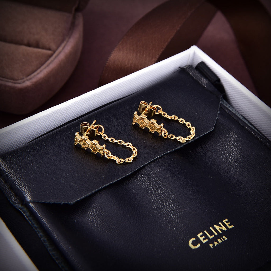 Celine Triomphe Chain Earrings - 18K Gold